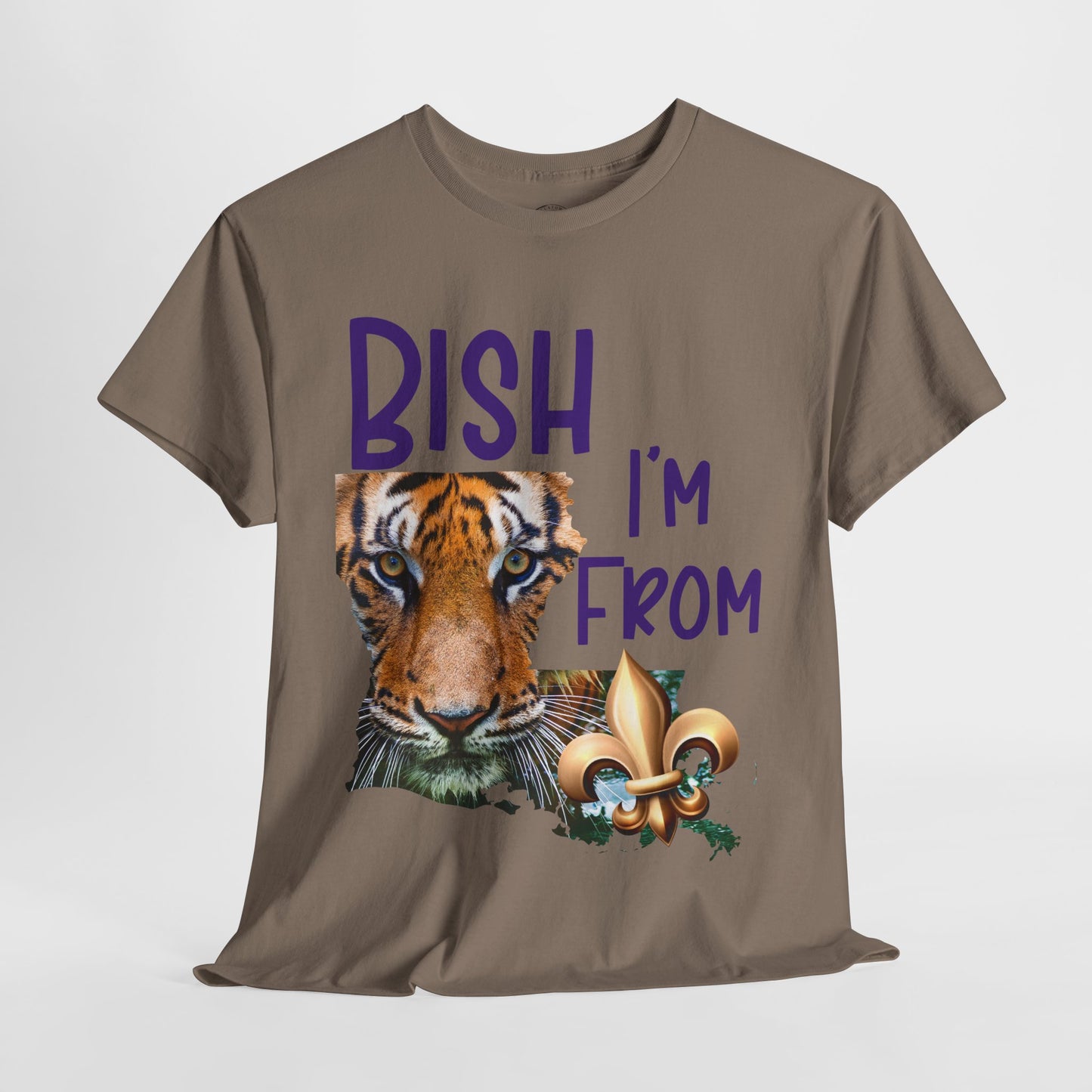 I'm From Louisiana, Unisex Heavy Cotton Tee with Tiger Design, game day, Tigers, Fleur De Lis, Tiger Face