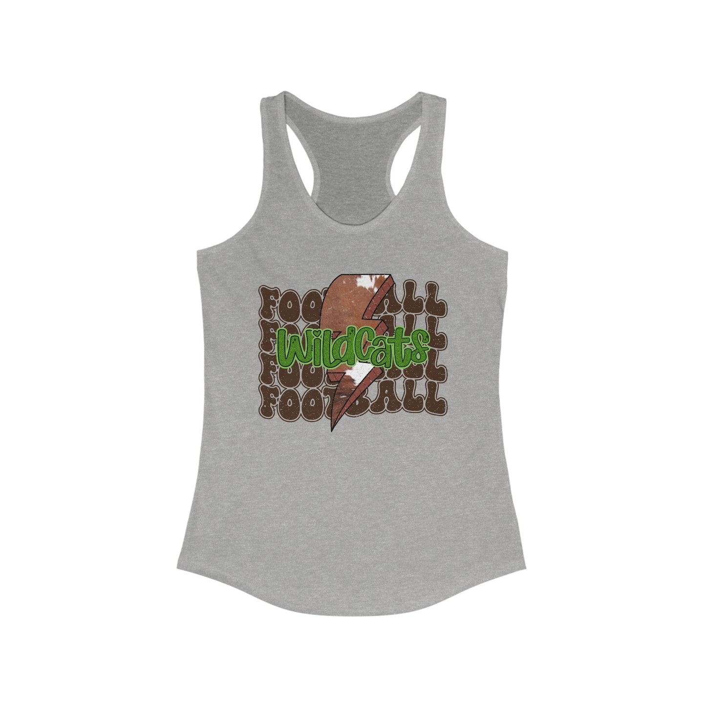 Wildcats Stacked Football with a Cowhide Lightning bolt Women's Racerback Tank Top, Perfect for Game Day, Sports Events, Tailgating, and Everyday Wear