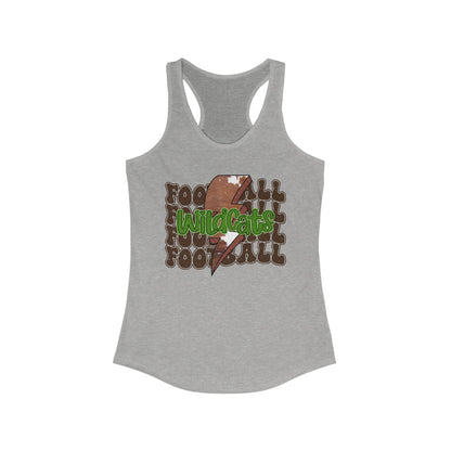 Wildcats Stacked Football with a Cowhide Lightning bolt Women's Racerback Tank Top, Perfect for Game Day, Sports Events, Tailgating, and Everyday Wear