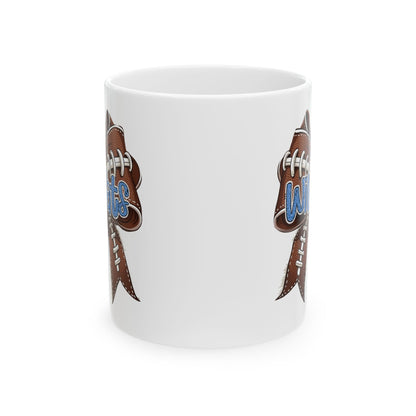 Blue, Glitter, Football, Bow, Wildcats Ceramic Mug - Cute Coffee Cup