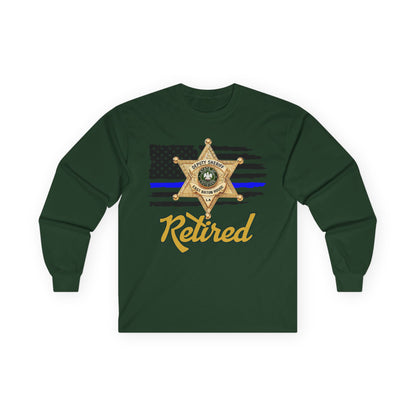 Retired Law Enforcement Long Sleeve Tee, Unisex Police Tribute Shirt, Gift for Retiring Officer, Flag and Badge Design, Comfy Everyday Wear