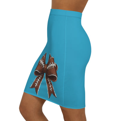 Turquoise Football Bow Women's Pencil Skirt, Stylish SkirtFun Night Out, Team Spirit! Game Day, homecoming