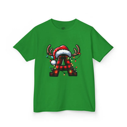 Letter A, Christmas Themed Kids Tee, Holiday Gift for Children, Personalized Holiday Shirt, Kids Holiday Outfit, Family Matching