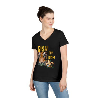 Vibrant Graphic Tee, Ladies' V-Neck T-Shirt, Fun Casual Wear, Perfect for Gifts, Everyday Style, BISH I'M FROM Louisiana