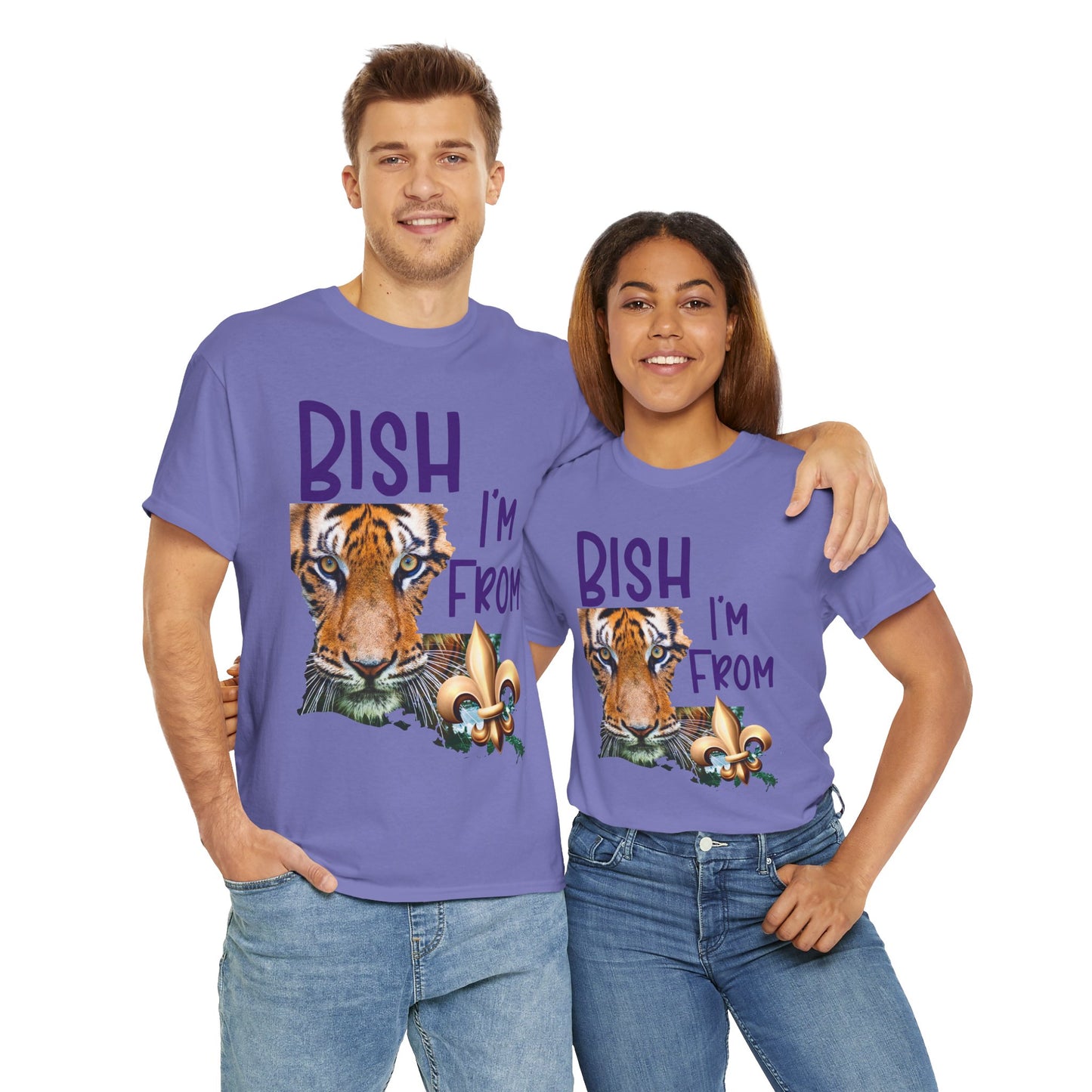 I'm From Louisiana, Unisex Heavy Cotton Tee with Tiger Design, game day, Tigers, Fleur De Lis, Tiger Face