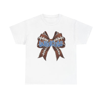 Blue Glitter Wildcats Football Bow, Unisex Tee, Cute Cotton Shirt, School Spirit Apparel,