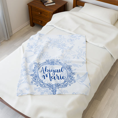 Personalized Velveteen Plush Blanket, Newborn, Baby, Nursery, Infant, Shower Gift, Hospital Blanket, blue floral