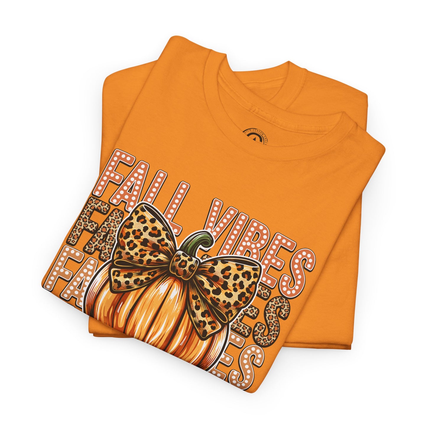 Fall Vibes Unisex Cotton Tee, Autumn Shirt, Pumpkin Graphic Tee, Halloween Apparel, Cozy Fall T-Shirt, Seasonal Outfit, leopard bow