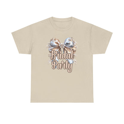 Bridal Party Bow Unisex Heavy Cotton Tee, Wedding Gift, Bridal Shower Tee, Engagement Outfit, Bachelorette Party Apparel