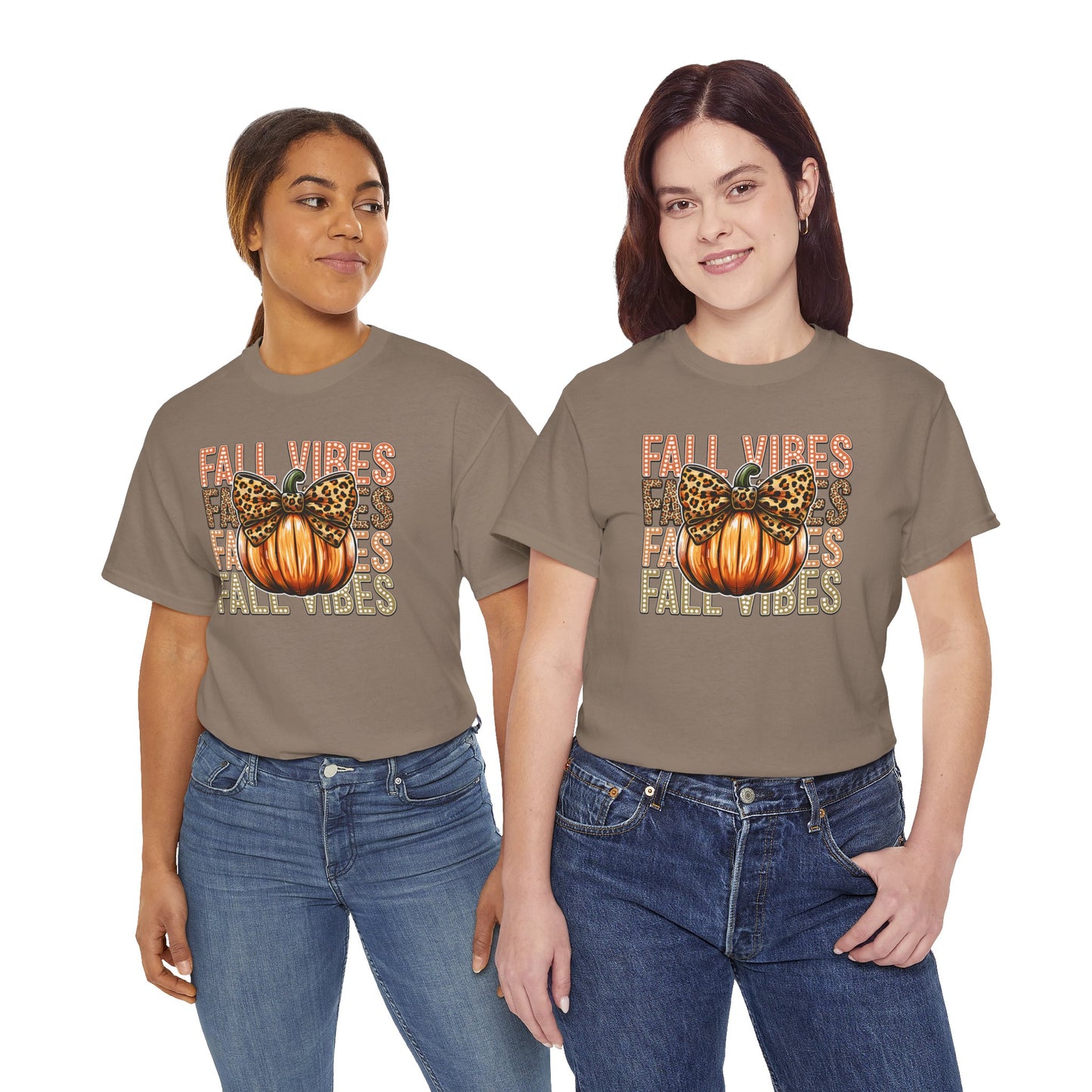 Fall Vibes Unisex Cotton Tee, Autumn Shirt, Pumpkin Graphic Tee, Halloween Apparel, Cozy Fall T-Shirt, Seasonal Outfit, leopard bow