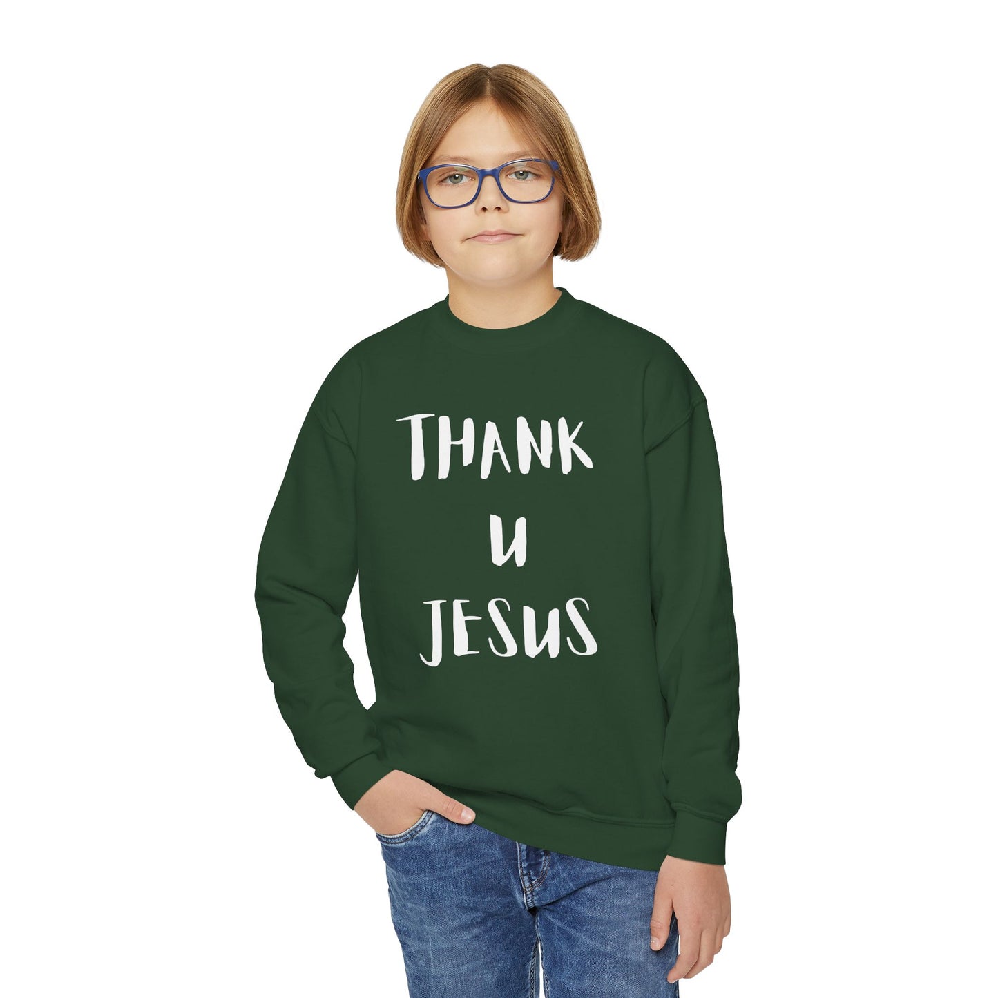 Youth Crewneck Sweatshirt - Thank U Jesus, Faithful Crewneck, Christian Youth Apparel, Inspirational Gift, Bible Verse Sweatshirt