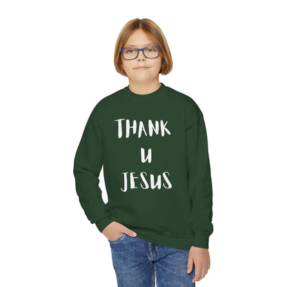 Youth Crewneck Sweatshirt - Thank U Jesus, Faithful Crewneck, Christian Youth Apparel, Inspirational Gift, Bible Verse Sweatshirt