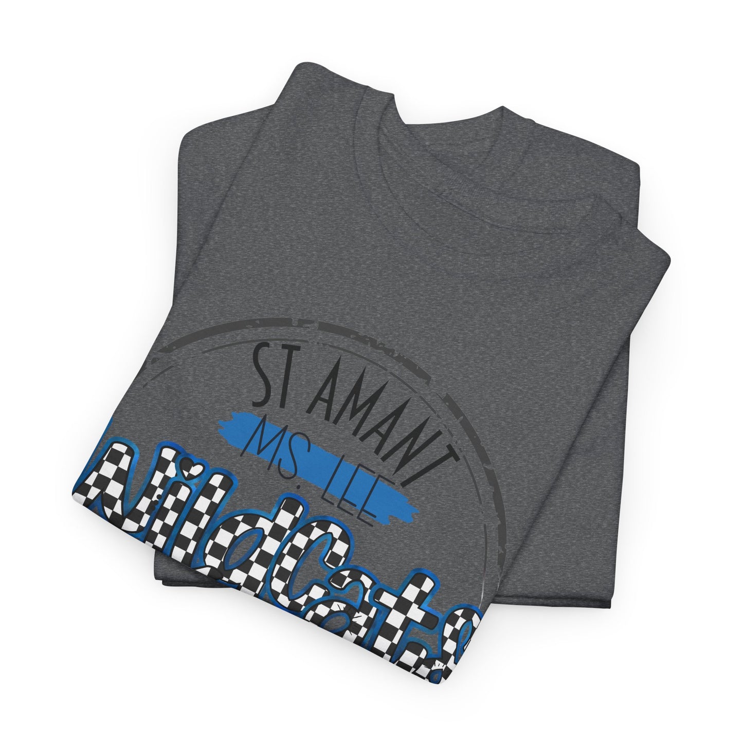 Personalized SAMS Wildcats with a black checkered style, Whimsical on a Unisex Tshirt, St Amant Middle School