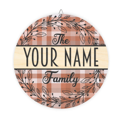 Personalized, Family Name, Fall, Plaid,Thanksgiving Door, Decor, Sign, Wreath, Wooden Door Hanger