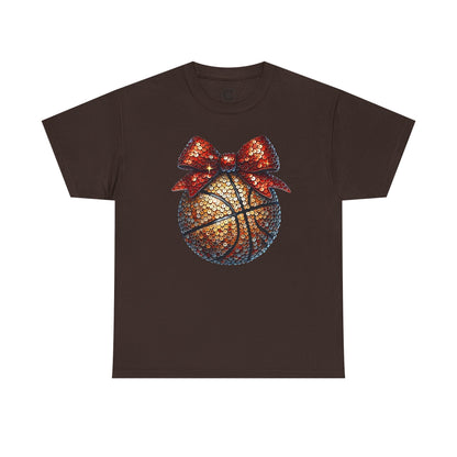 Basketball Glitter with a Bow Tee: Unisex Heavy Cotton Shirt for Sports Lovers, Gift, Basketball Fans