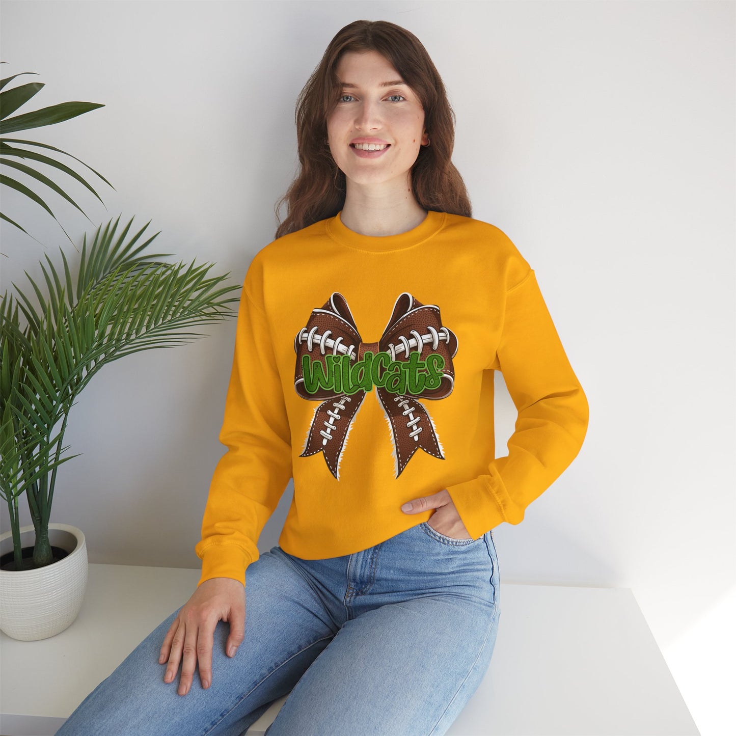 Wildcats Football, Bow Crewneck Sweatshirt, Cozy Unisex Sweatshirt, Perfect Gift for Birthdays, Casual Wear, Wildcat Theme Apparel, Walker, La WHS, WJH