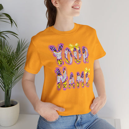 Personalized, Name, Graphic Tee, Cute Font, Purple and Gold, LSU, Tigers, Football, Baseball, Team