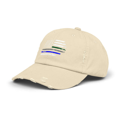 Thin Blue and Thin green Flag, Unisex Distressed Cap, Law Enforcement, Military, hat