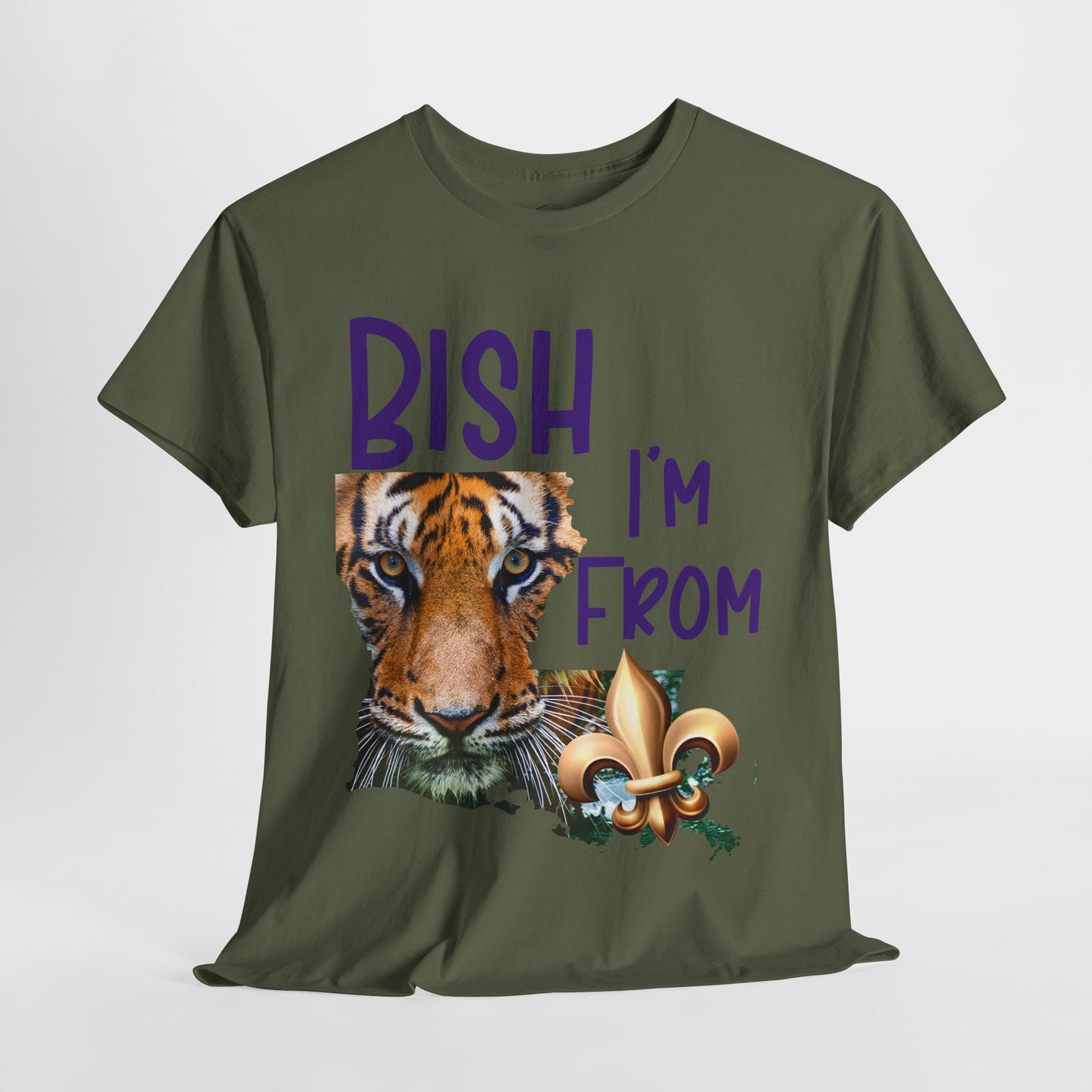 I'm From Louisiana, Unisex Heavy Cotton Tee with Tiger Design, game day, Tigers, Fleur De Lis, Tiger Face