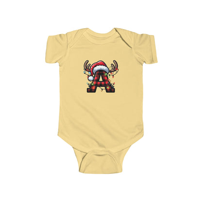 Christmas Monogram A, Family Matching, Baby Bodysuit, Cute Holiday Infant Outfit, , Festive Newborn Romper, Santa Design Baby Onesie