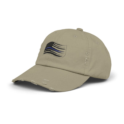 Thin Blue Line Flag, Unisex Distressed Cap, Funny Hat, Casual Gift, Everyday Wear, Cool Accessory, Adjustable Cap