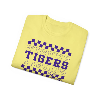 LSU Gold Day, Retro Tigers, Checkerboard Football Tee, Cute Football T-Shirt, Gift for Sports Lovers, Unique Football Apparel, Casual Everyday Wear