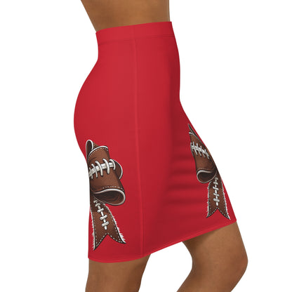 Dark Red Football Bow Women's Pencil Skirt, Stylish SkirtFun Night Out, Team Spirit! Game Day, homecoming