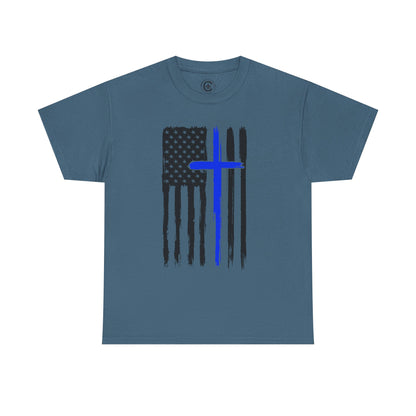 Thin Blue Line, Cross, Flag Graphic Tee, T-Shirt, Unisex Humor Shirt, Gifts for Friends, Casual Wear, law enforcement