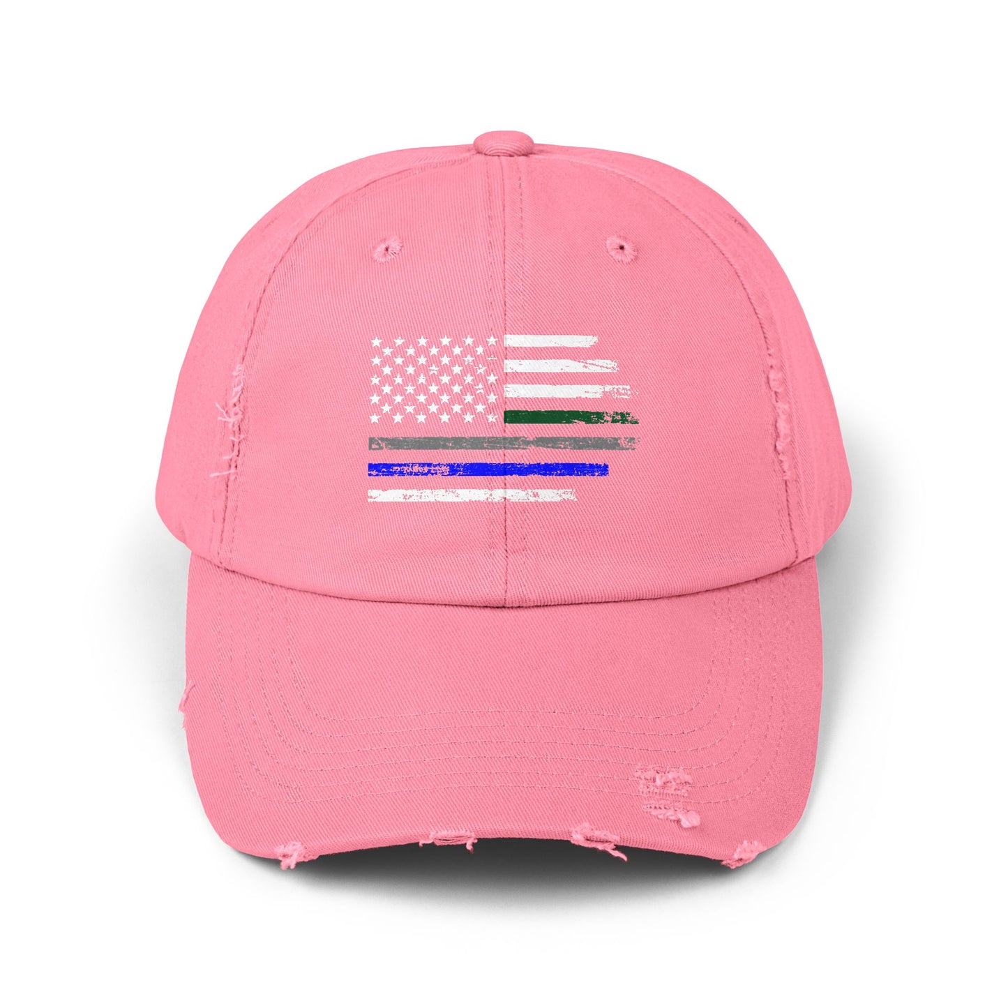 Thin Blue and Thin green Flag, Unisex Distressed Cap, Law Enforcement, Military, hat