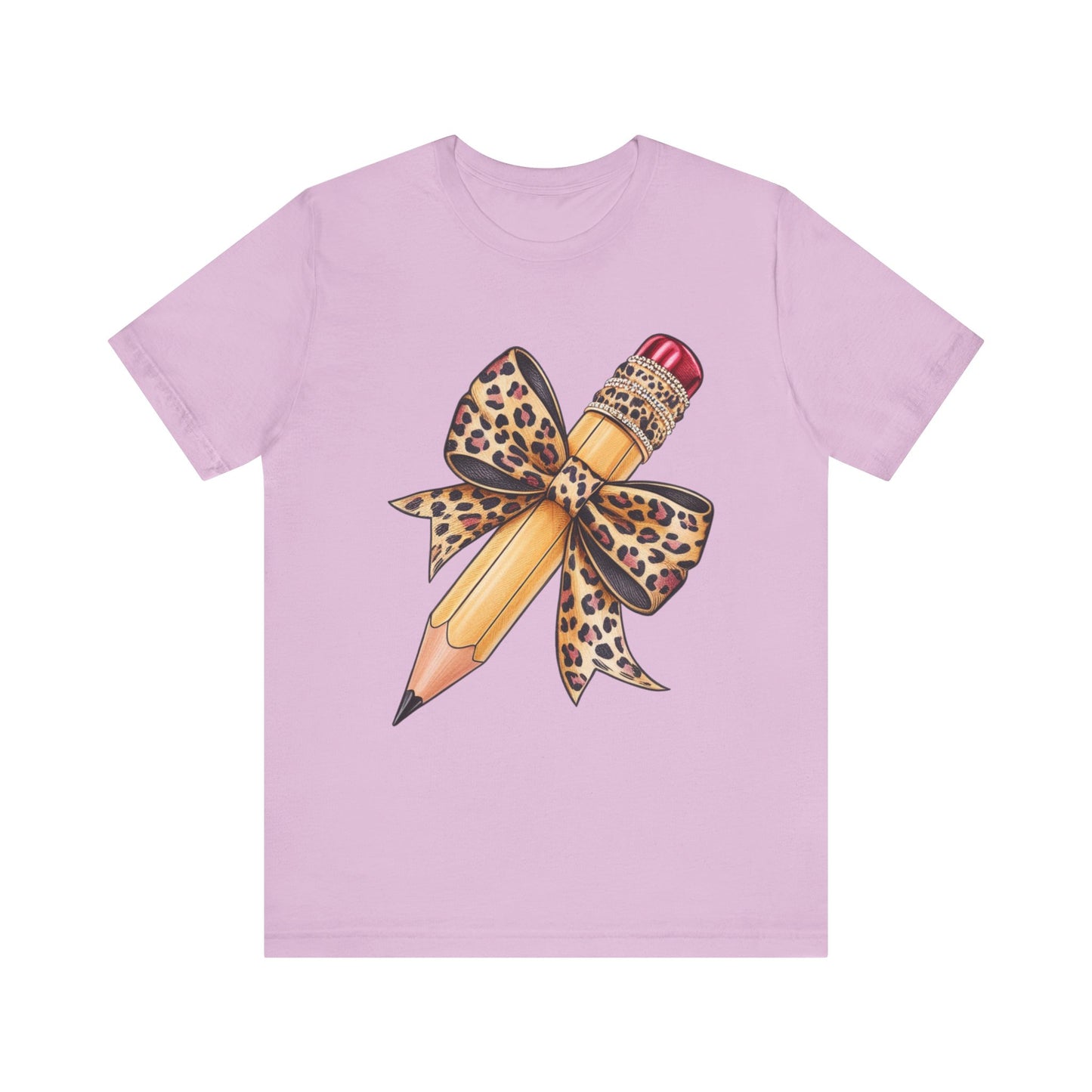 Leopard Bow Pencil Tee - Cute Teacher Gift, Back to School Outfit, Art Lover Shirt, Classroom Apparel, Fun Educational Shirt