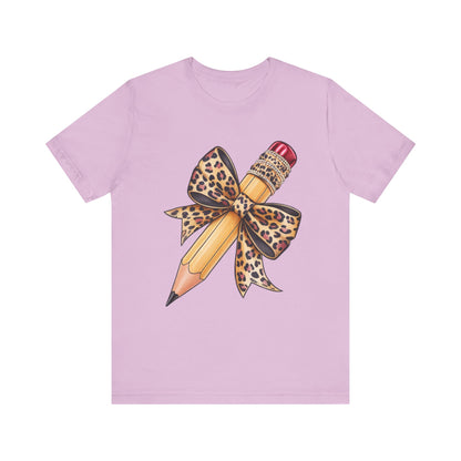 Leopard Bow Pencil Tee - Cute Teacher Gift, Back to School Outfit, Art Lover Shirt, Classroom Apparel, Fun Educational Shirt