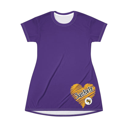 Purple Gold, Heart Jackets Graphic T-Shirt Dress, Cute Casual Dress,  Summer Fashion, Gift for Her, Game Day Outfit