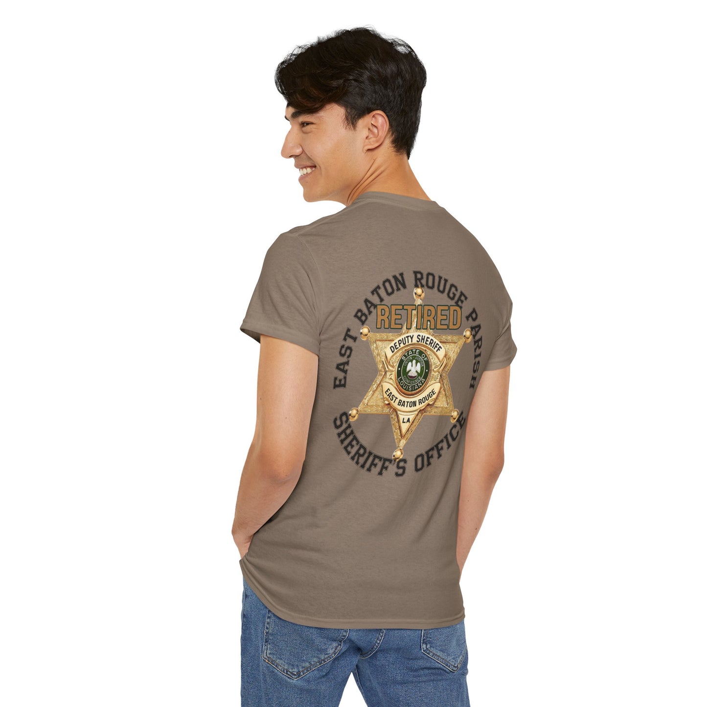 Pocket Front, Design on Back EBRSO Badge Retired Sheriff Heavy Cotton Tee, Unisex Tee, Law Enforcement Gift, Retirement Celebration T-shirt