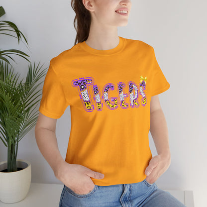 Tigers Graphic Tee, Cute Font, Purple and Gold, LSU, Tigers, Football, Baseball, Team