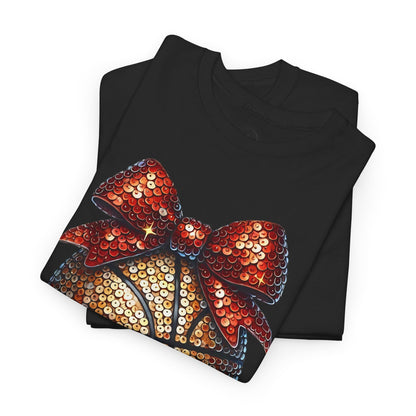 Basketball Glitter with a Bow Tee: Unisex Heavy Cotton Shirt for Sports Lovers, Gift, Basketball Fans