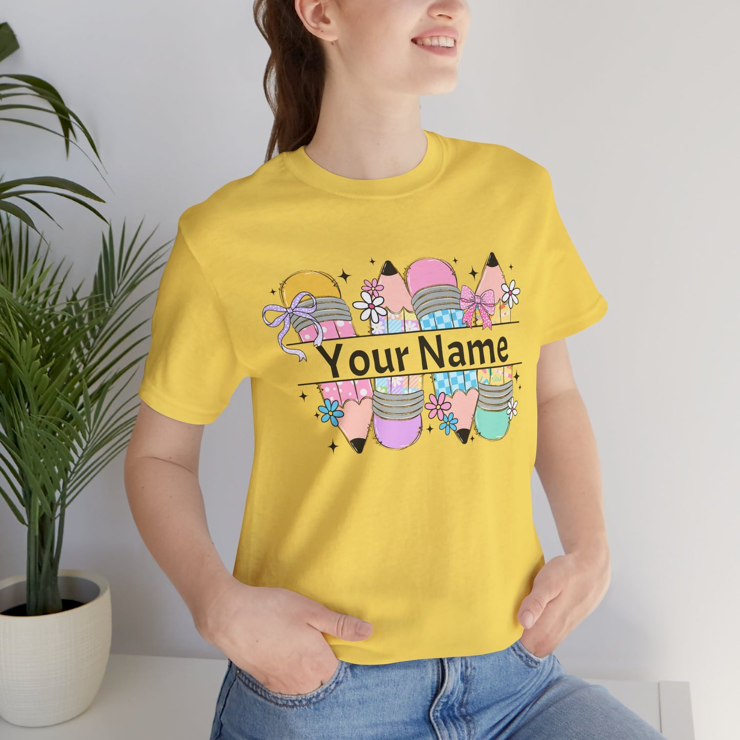 Personalized Back to School Pencil with your name design, on a bella canvas shirt