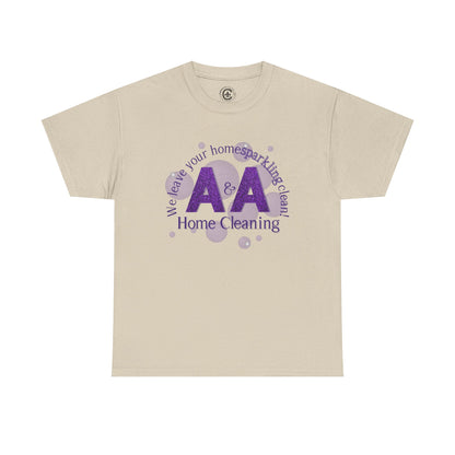 A&A Cleaning Services, Logo, Purple on Gold Crew Neck unisex tshirt, Gildan