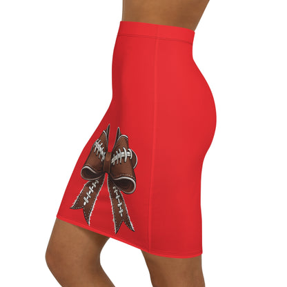 Red Football Bow Women's Pencil Skirt, Stylish Skirt Fun Night Out, Team Spirit! Game Day, homecoming