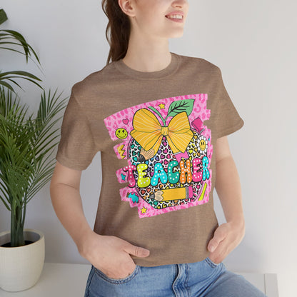 Funky Teacher Tshirt, Unisex, Bella Canvas, Back to school, apple, animal print