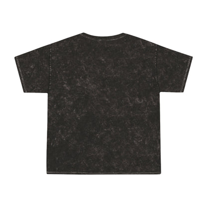 A&A Yellow Logo on a distressed mineral purple crew neck, colortone