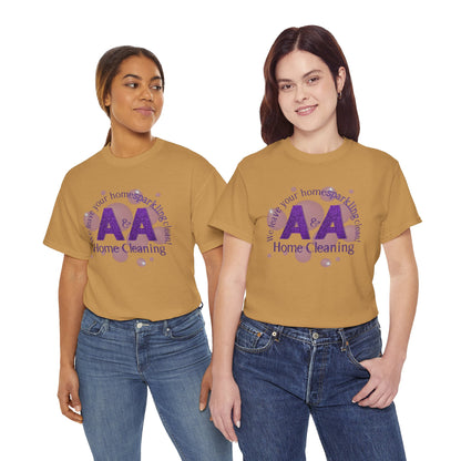 A&A Cleaning Services, Logo, Purple on Gold Crew Neck unisex tshirt, Gildan