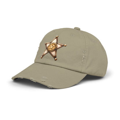 Unisex Distressed Sheriff Cap, Adjustable Hat, Casual Headwear for Outdoor Adventures, Gifts for Police Fans, Unique Fashion Accessory