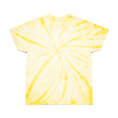 A&A, Purple logo on a yellow tie dye crew neck, gildan