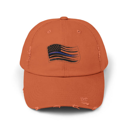 Thin Blue Line Flag, Unisex Distressed Cap, Funny Hat, Casual Gift, Everyday Wear, Cool Accessory, Adjustable Cap