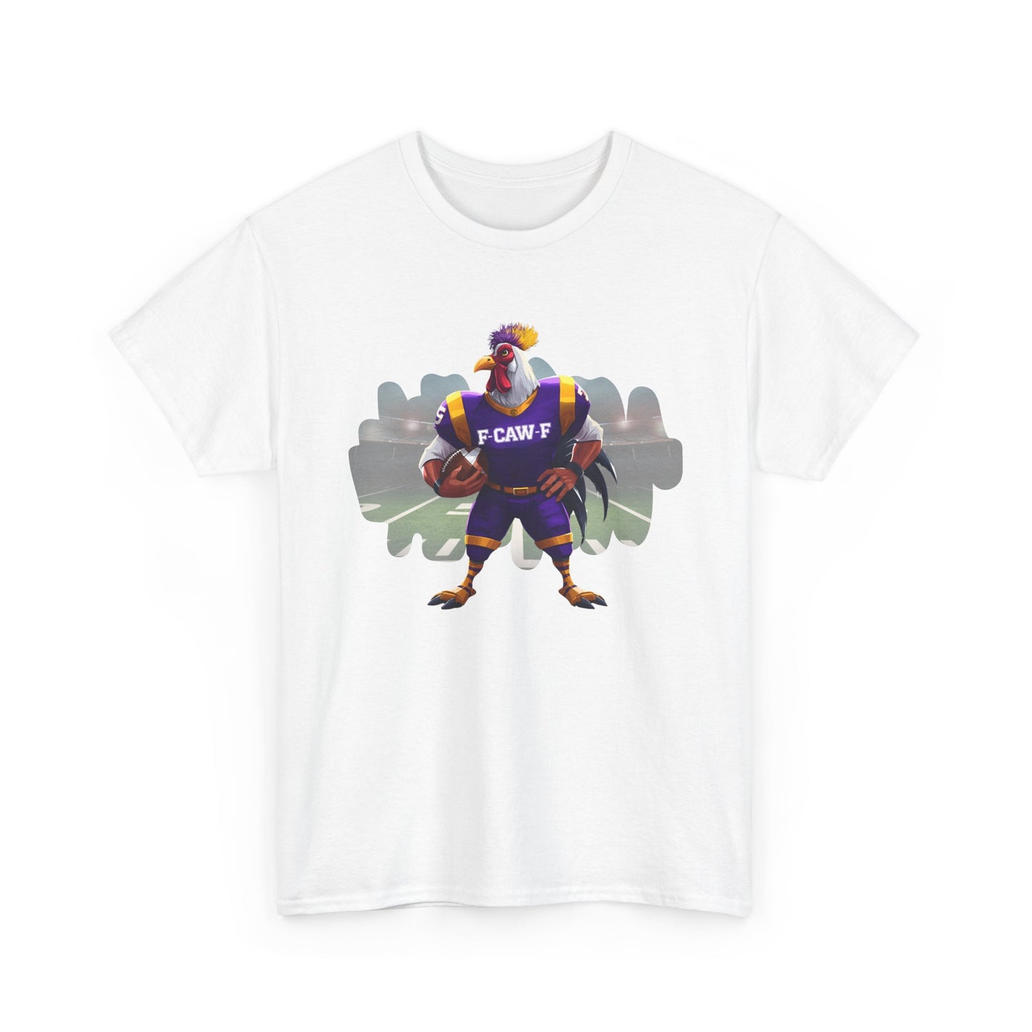 F-CAW-F Football Rooster, Purple and Gold , Sporty Unisex Heavy Cotton Tee