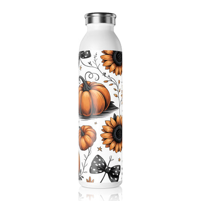 Autumn Pumpkin & Sunflower Slim Water Bottle, Fall Decor, Halloween Gift, Reusable Water Bottle, Eco-Friendly Flask