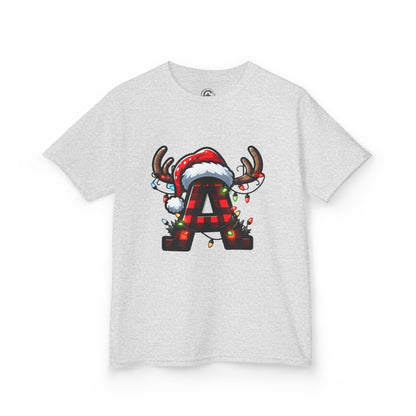 Letter A, Christmas Themed Kids Tee, Holiday Gift for Children, Personalized Holiday Shirt, Kids Holiday Outfit, Family Matching
