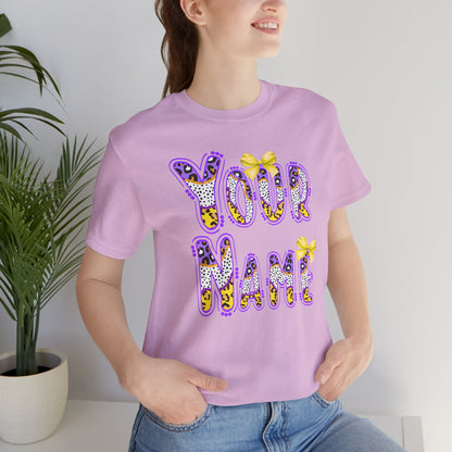Personalized, Name, Graphic Tee, Cute Font, Purple and Gold, LSU, Tigers, Football, Baseball, Team
