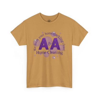 A&A Cleaning Services, Logo, Purple on Gold Crew Neck unisex tshirt, Gildan