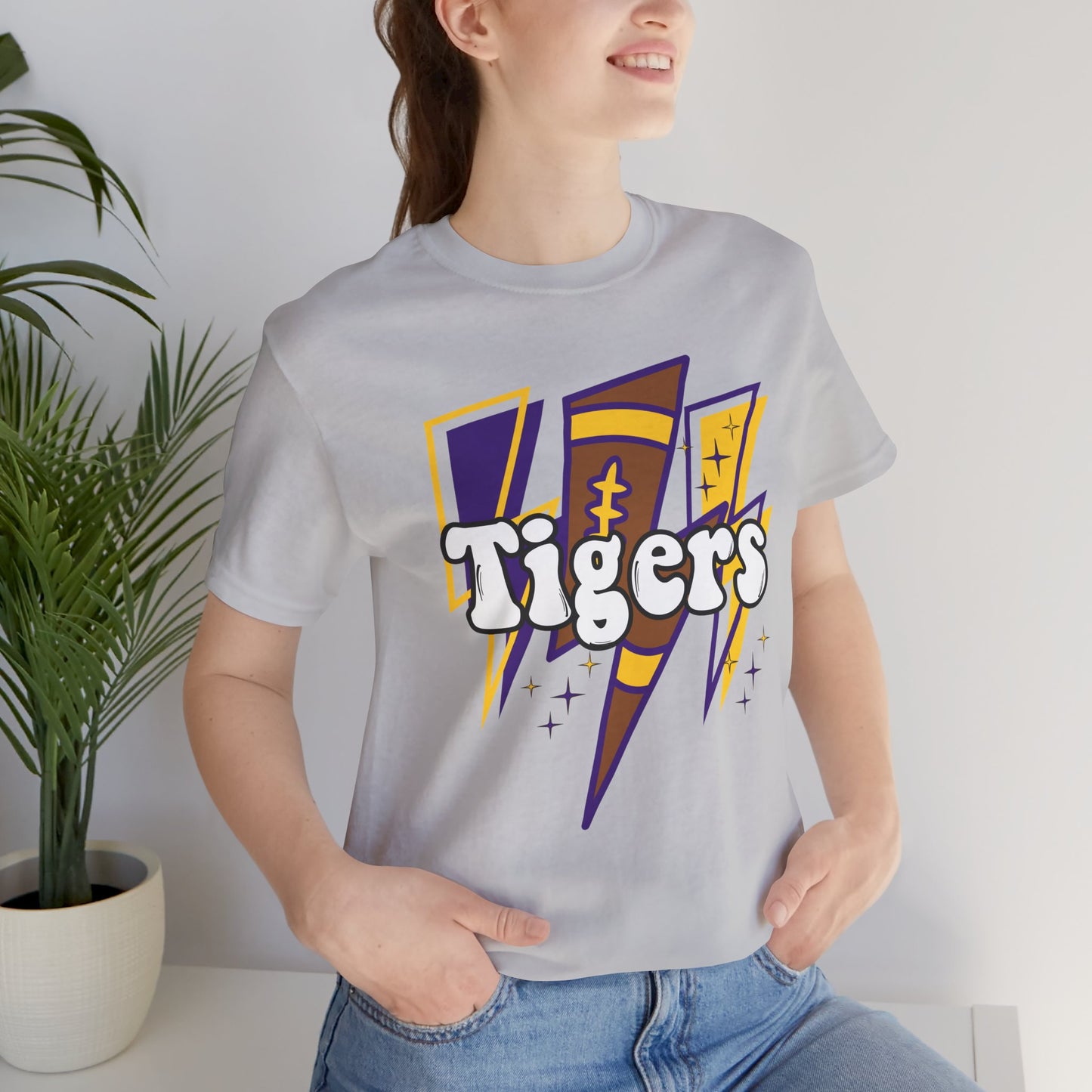 Tigers Football Tshirt, Lightning, Retro, LSU, Purple and Gold